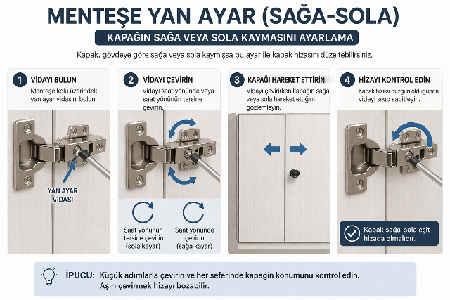 Menteşe sağa sola ayarlama 