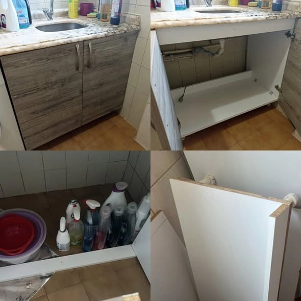 Bağcılar Göztepe Mahallesi'nde Mobilya Montaj ve Tamir Servisi 8 Bağcılar Göztepe mahallesinde su tessisatı kacağı sebebiyle sökülen mutfak tezgah altı dolabı tekrar toplanıp yerine yerleştirildi.