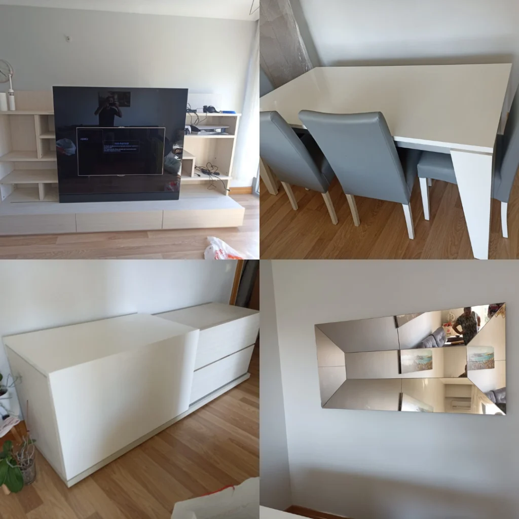 Küçükçekmece Atakent mahallesnde tv ünitesi, yemek masası, konsol ve aynası demonte edilip sonrasında tekrar kurulumu yapıldı.